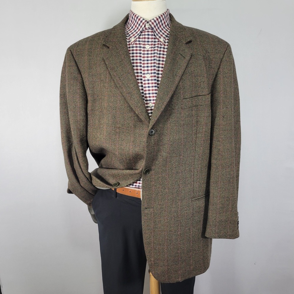 Hugo Boss Men's Sport Coat Blazer Three Button Flannle Brown Plaid Wool 48R